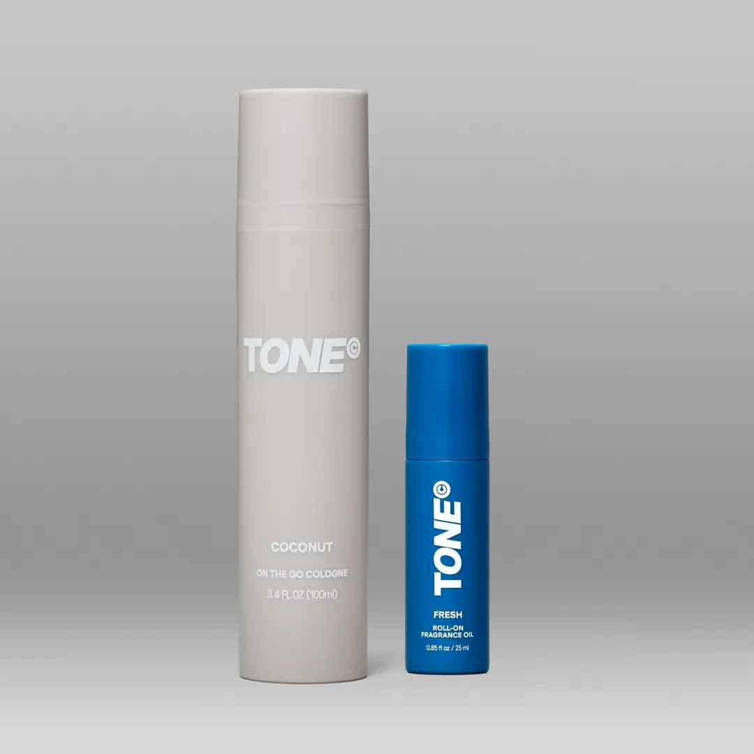TONE Layering Duo - Men's Fragrance Perfumes with Coconut On-The-Go Cologne, Fresh Roll-On Oil, Aroma Blend, Captivating Scent for Body Fragrance Routine