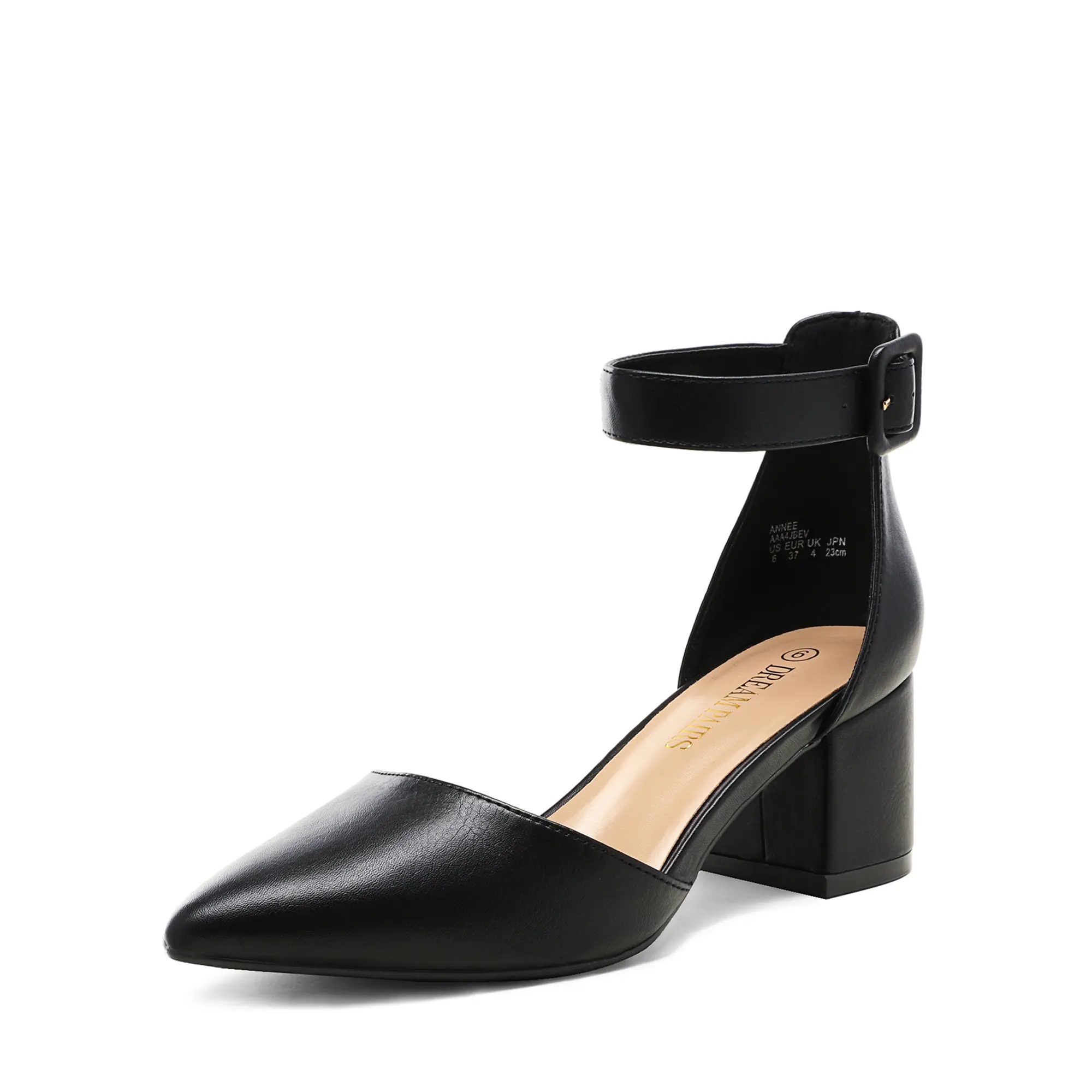 Dream Pairs Women's Wide Fit D'Orsay Pointed Toe Pumps - Casual Comfortable Heels with Padded Insole, Adjustable Buckle Ankle Strap, 2.25" Chunky Block Heel Footwear, Stylish, Chic, Classy, Secure Buckle Fit, High Heel