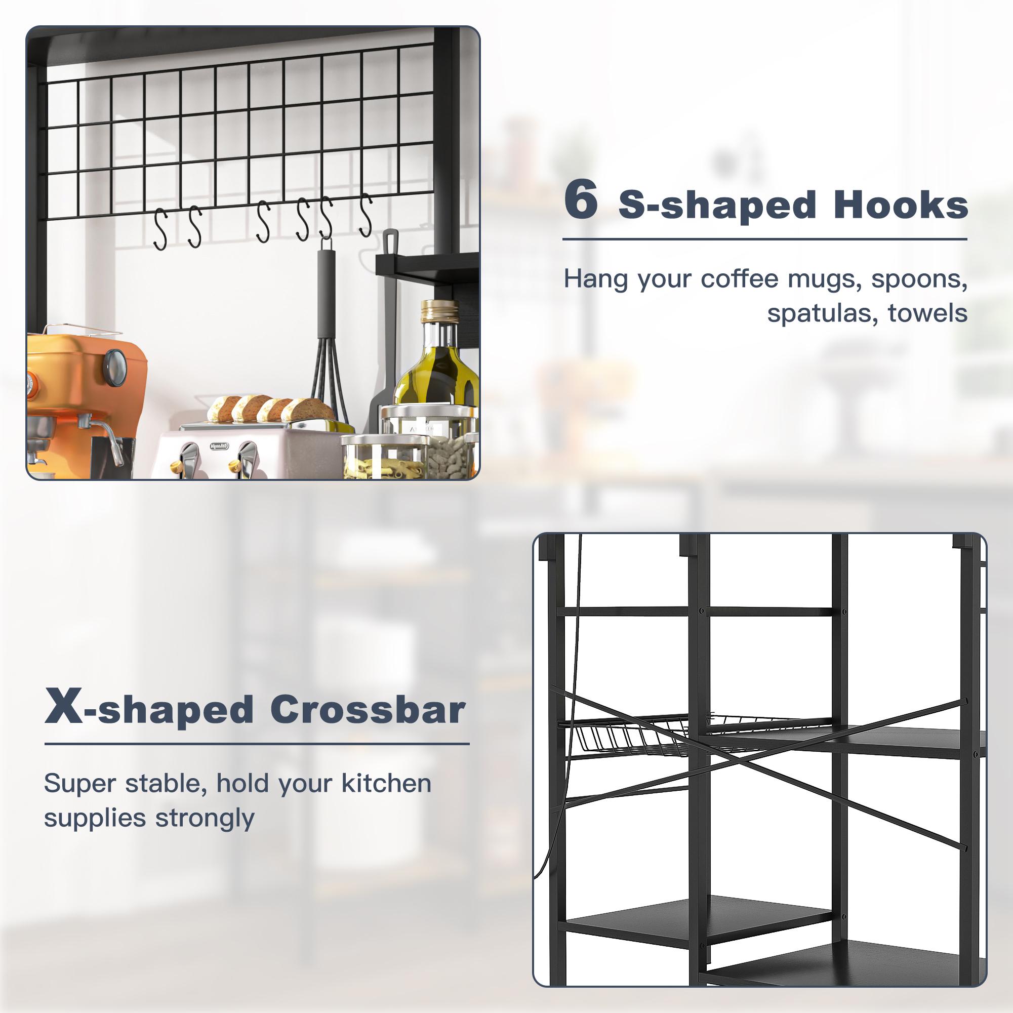 Multifunctional Kitchen Shelf Kitchen Bakers Rack with Storage, 5-Tier Microwave Oven Stand Shelf , Freestanding Utility Kitchen Storage Rack Organiser