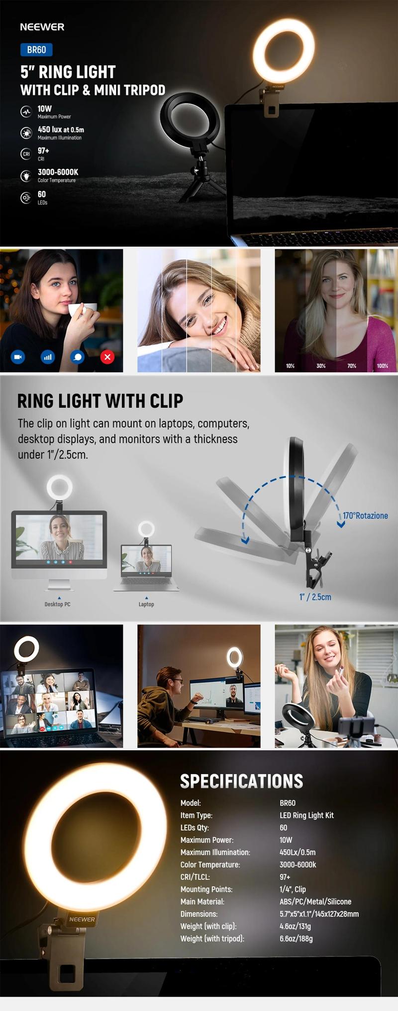 NEEWER BASICS BR60 5" Bi-color Mini Ring Light NEEWER BASICS BR60 5" Bi-color Mini Ring Light