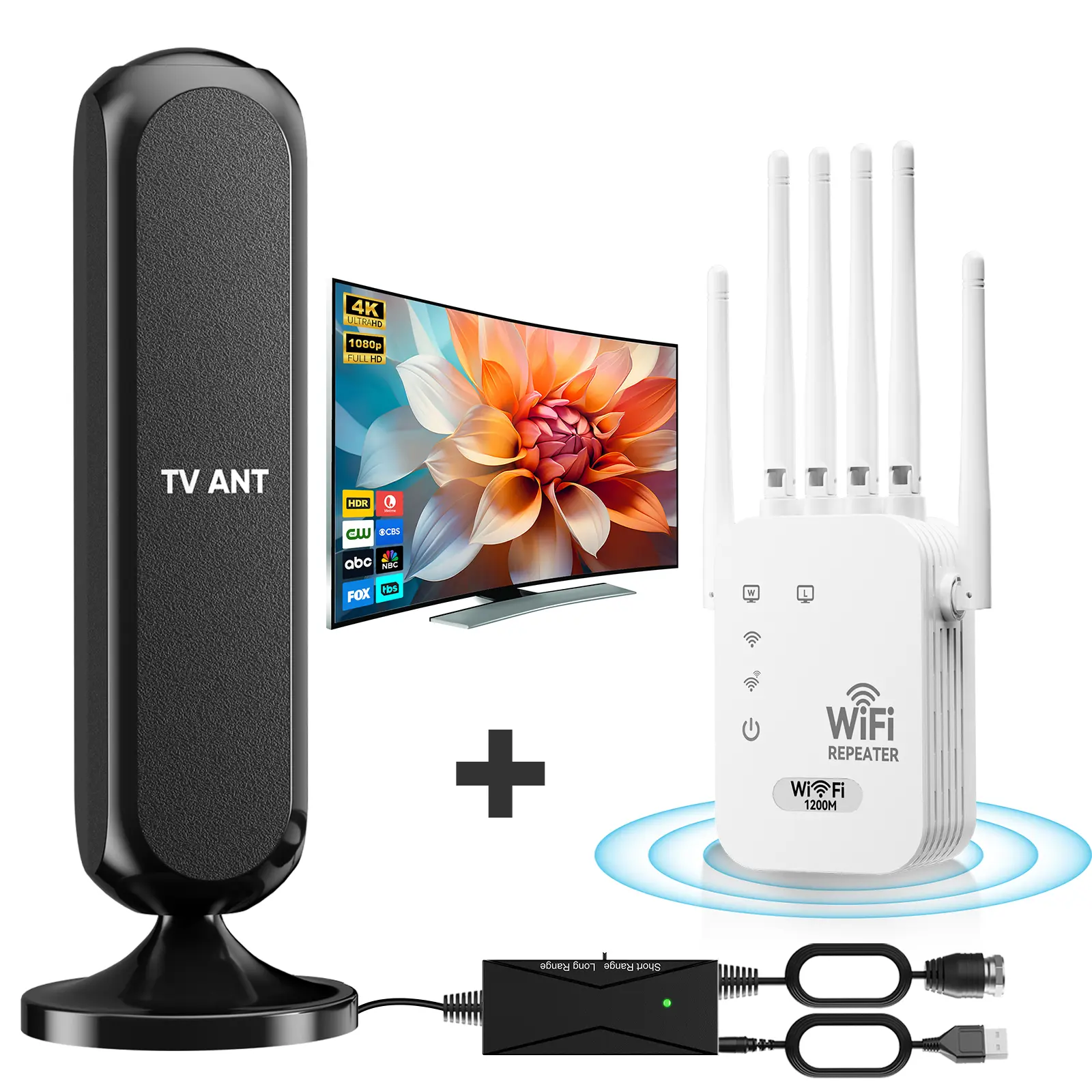 2026 New 2-in-1 TV Antenna + WiFi Extender Combo | 4K 1080P HD Digital TV Antenna for Free Local Channels + 1200Mbps WiFi Range Repeater Booster, Plug & Play, for Home/RV,back to school,back to school haul