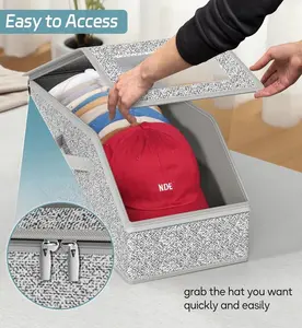 Stackable Hat Storage Boxes for Baseball Caps, Holds Up to 24 Hats, Durable Cardboard Box for Men, Classic Style, Wardrobe organizer