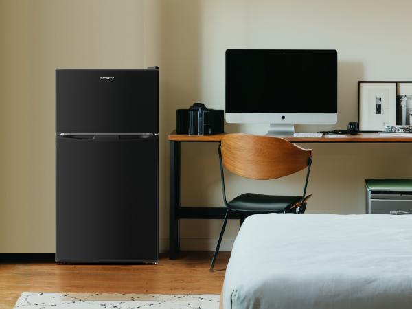 BANGSON 3.2 Cu.Ft Mini Fridge, Double Door Small Refrigerator with Freezer, Adjustable Thermostat, Energy-Efficient, Compact Refrigerator, Quiet Operation, LED Interior Light, Household Appliances