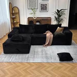 Oversized L-Shaped Sofa with Chaise Minimalist Compressed No Assembly Modular Cloud Sofa for Living Room Bedroom Right Chaise Plush Corduroy