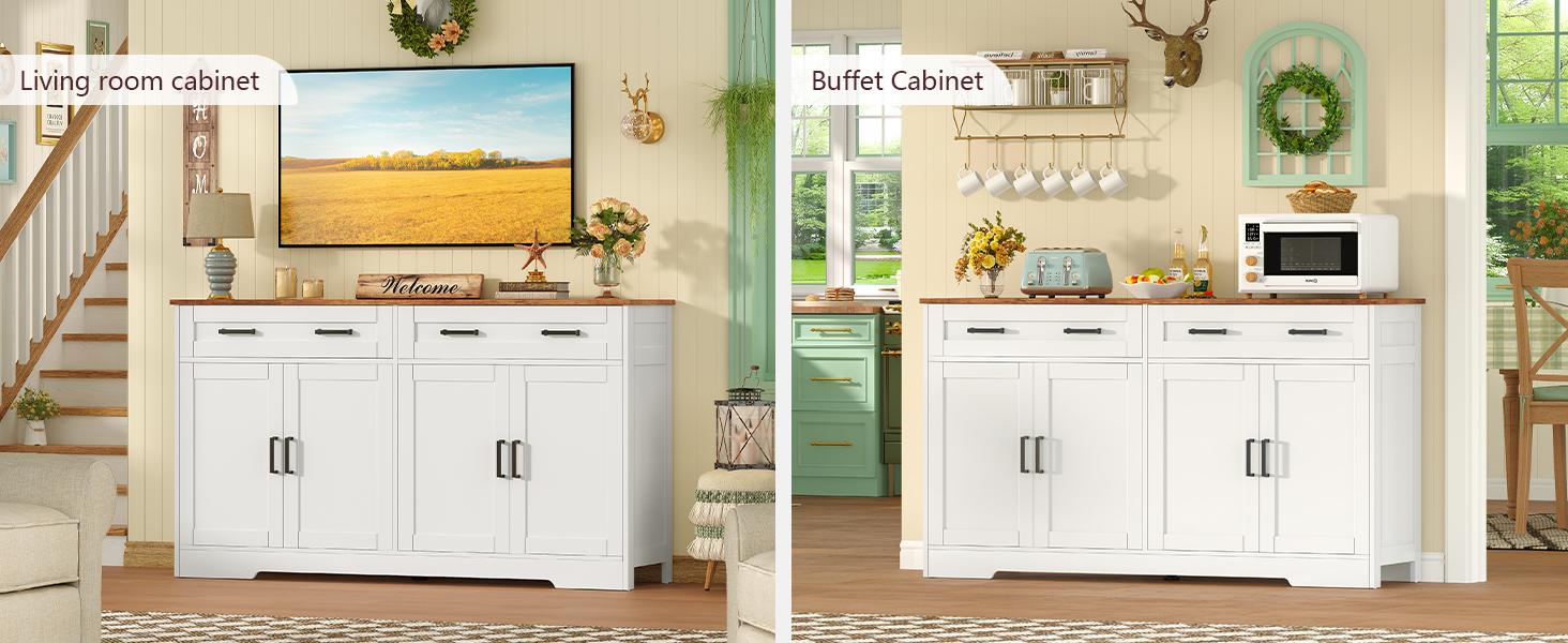 Fabiula Modern Sideboard Buffet Cabinet with Storage 4 Barn Doors Wood Coffee Bar Cabinet for Kitchen Living Room  Farmhouse Cupboard Farmhouse  Furniture