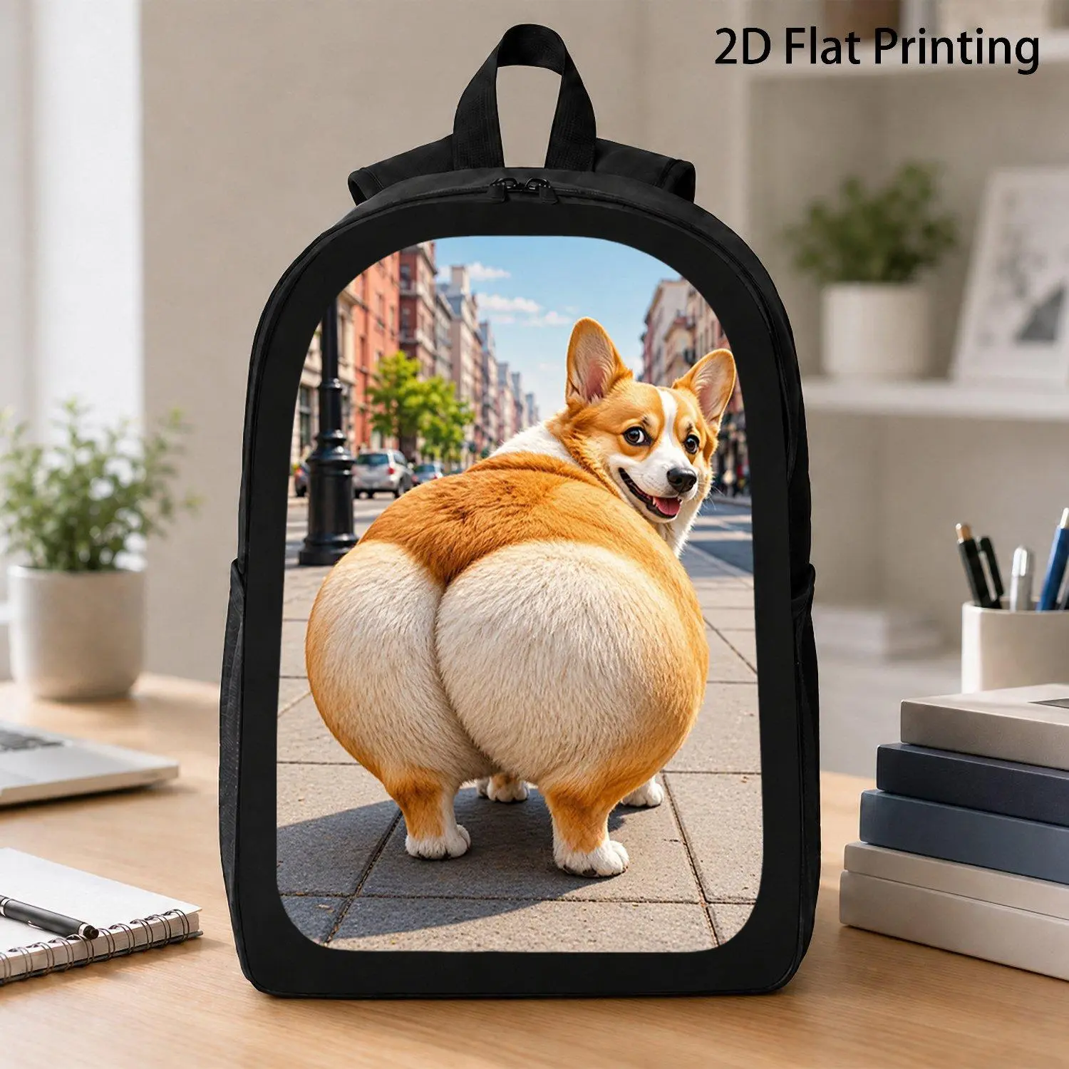 [17 Inch Backpack] 1pc Funny Chubby Corgi Dog Back View Art Print Backpack Popular Pet Graphic Laptop Backpack Lightweight Travel Backpack Ideal Gift For Dog Fans Students