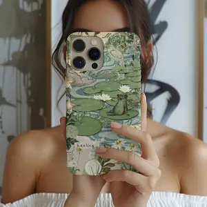 Vintage Frog Pond Phone Case Collage, Frog Art Phone Cover, collage phone case, for iPhone 17 16 15 14 13 12 Pro Max 8 Plus, Samsung Galaxy S23 S22 Ultra