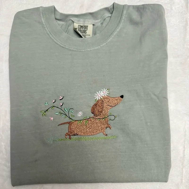 Spring dachshund embroidered comfort colors tshirt Spring dachshund embroidered comfort colors tshirt