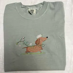 Spring dachshund embroidered comfort colors tshirt