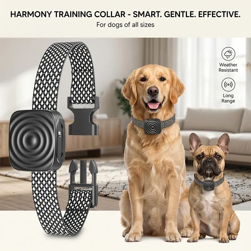 Harmony Dog Bark Training Collar, No Shock Anti Barking Collar with Beep & Vibration, 14 Days Long Standby, Removable Polka Dot Nylon Strap, Safe Bark Control for All Size Dogs