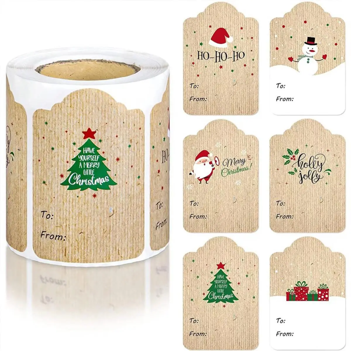 300 Pieces Personalized Kraft Paper Christmas Gift Tags - Handwritten Name, DIY Label Stickers with Adorable Tree & Elk Designs - Perfect for Festive Holiday Navidad Decorations, Party Favors, Hanging Decor, Scene Decor, and Unique Gift Ideas