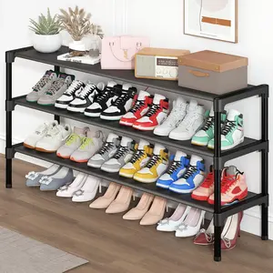 SAN HE Long Shoe Rack-Shoe Organizer 3 Tier Shoe Rack for Closet Front Door Entryway Garage, Stackable Free Standing and Freely Combinable Shoe Storage, Space Saving Small Shoe Shelves.