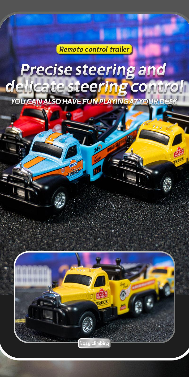 Hotfree 1/64 Mini RC Tow Truck, 2.4GHz Alloy Roadside Rescue Vehicle Model with Movable Crane Hook, App & Remote Control Flatbed Truck, 3-Speed Adjustable, USB-C Rechargeable, Indoor Outdoor Racing Trailer Toy, Christmas Birthday Gift for Kids Boys