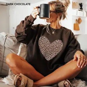 Heart Sweatshirt, Leopard Heart Shirt, Leopard Love Print Top Womenswear, Gift for Her, Trendy Apparel