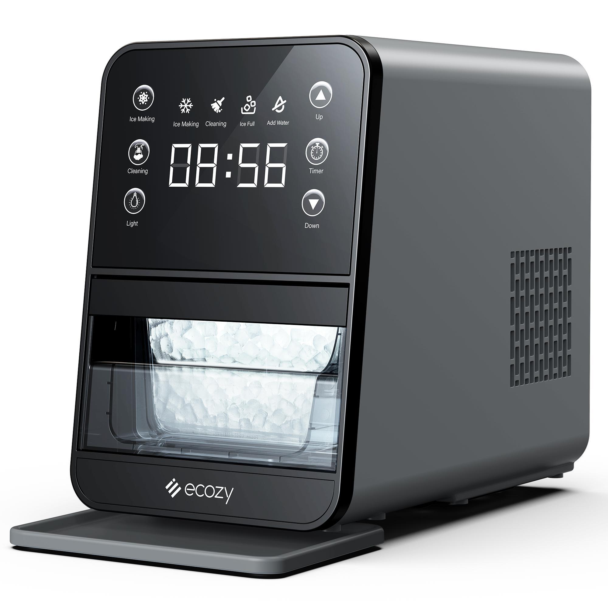 ecozy Countertop Sonic Nugget Ice Maker 33 lbs Daily Output,Self-Cleaning,Stainless Steel, Icemakermachine