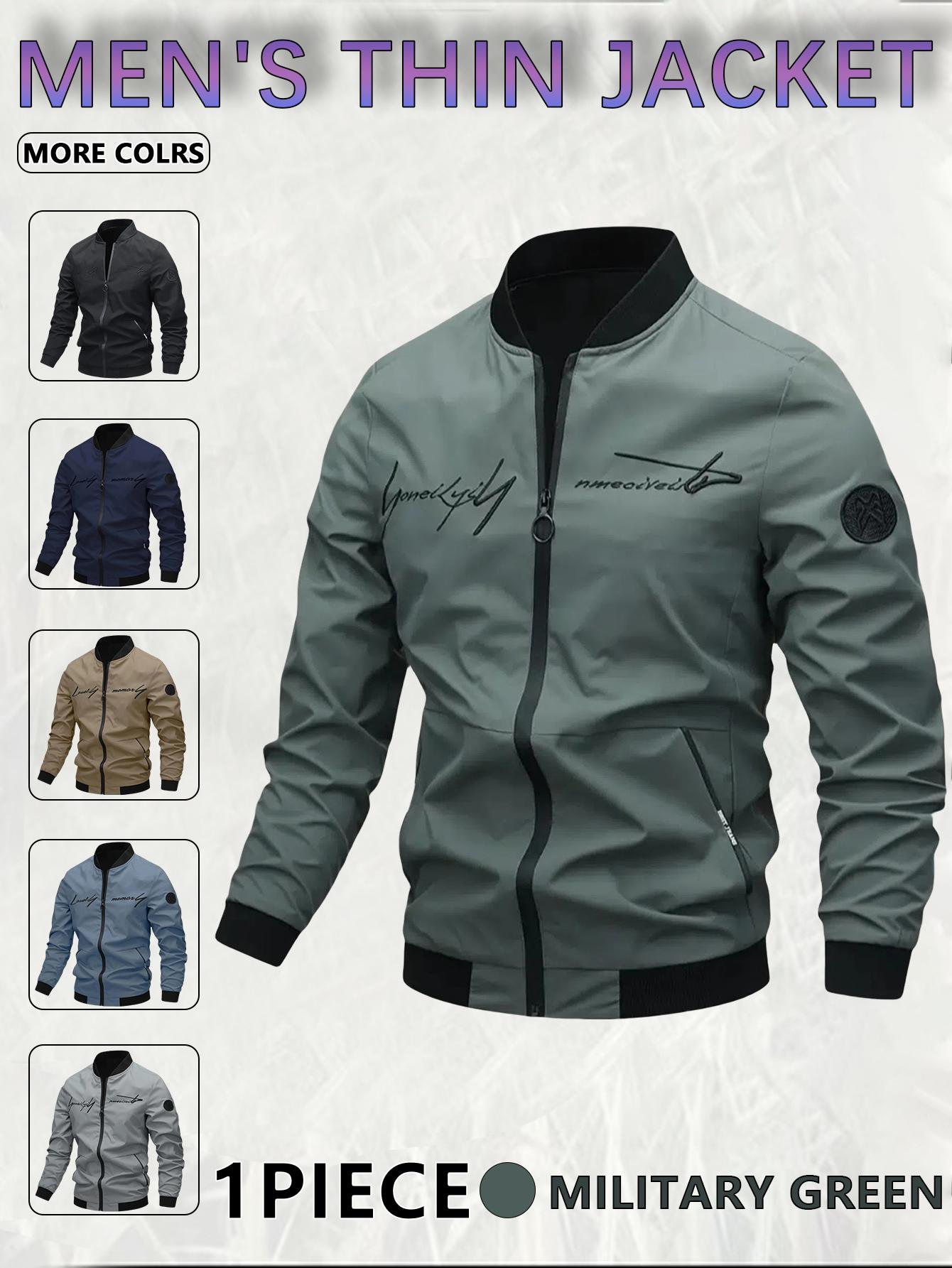 Men's Casual Windproof Jacket Outdoor Mountaineering Camping Polyester Personalized Letter Embroidered Pilot Jacket Beige Grey Qh Long Sleeve Zippers