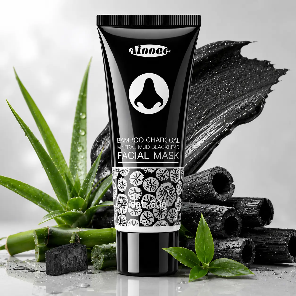 Bamboo Charcoal Peel-Off Blackhead Facial Mask, 60g Unscented Cream Formula for Pore Cleansing, Excess Oil Control, Nose & T-Zone Smooth Skincare