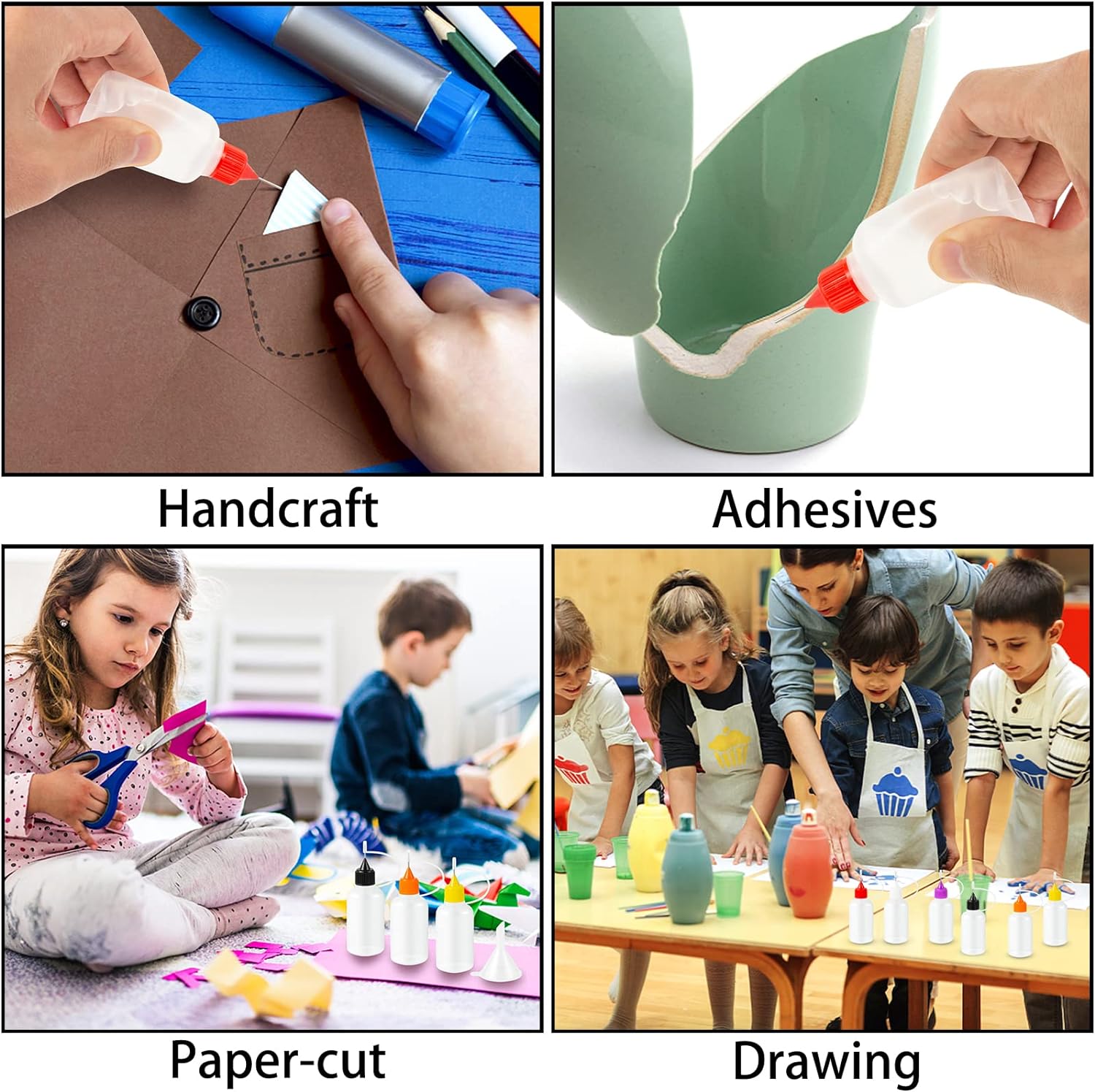18PCS Precision Needle Tip Glue Applicator Bottles, 6 Color 30ML/1 OZ Fine Needle Tip Squeeze Bottle with Mini Funnel for DIY Paint Paper Quilling Craft Glue Ink Liquid Acrylic Painting