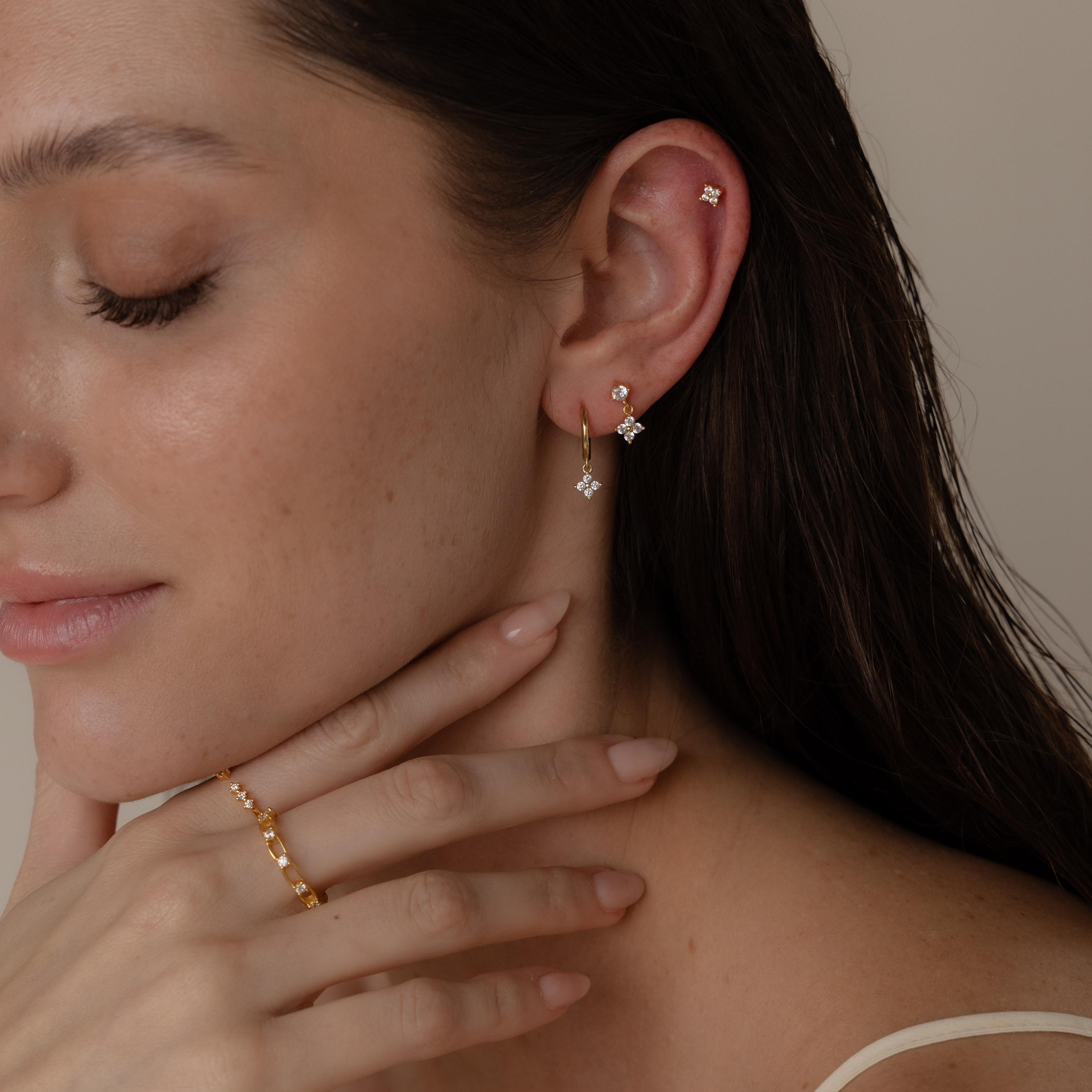 Ivy Flower Flat Back Studs by Caitlyn Minimalist - Cubic Zirconia Flat Back Earrings - Diamond Drop Earrings - Gemstone Jewelry - Gift for Her