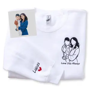 Custom Embroidered Mom Mama Mimi Family Outline Portrait Sweatshirt from Photo - Personalized Mama Sweatshirt Gift for Mother Day Father Day Birthday Valentine