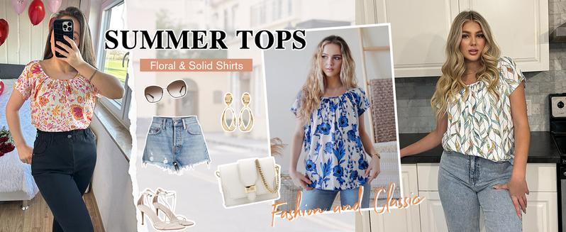Women's Summer Floral Tunic Tops Short Sleeve Crewneck Casual Loose Pleated Blouse S-XXXL Everyday Boho Style