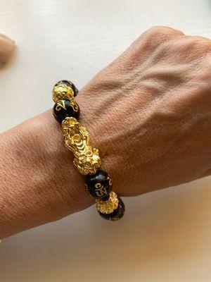 100% Authentic Obsidian feng shui bracelet 24k gold plated wealth bracelet 12mm