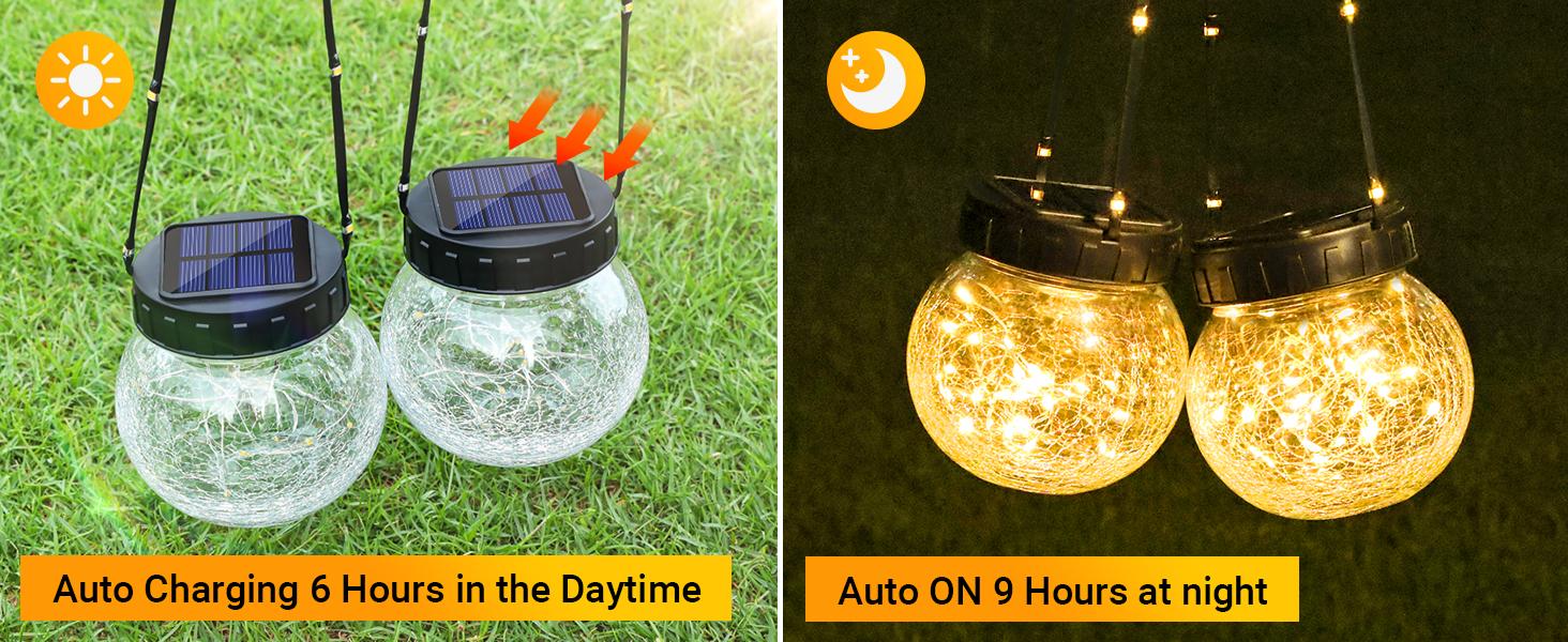 PARTPHONER Solar Lanterns Decoration,Outdoor Waterproof,Cracked Glass Hanging Globes for Christmas Decoration, Shepherd Hook, Garden Tree Ornaments