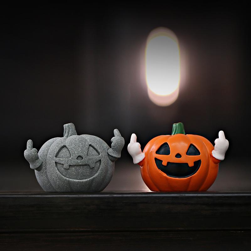 MUNBYN Pumpkin Halloween Gift Figurine - Funny Middle Finger Design for Pranks & Decor - Durable Stone Ornament for Quirky Halloween Accessories in Elegant Box