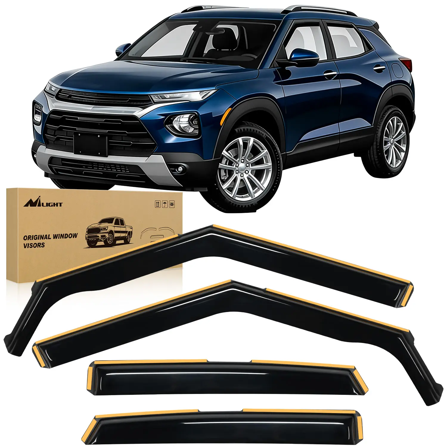 Nilight In-Channel Acrylic Rain Guards Car Accessories for Chevrolet/Chevy Trailblazer 2021-2026, Sun Protective Window Deflectors, Ventilation Aid with Fog Reduction, Tool-Free Anti-Rain Visors w/ Double-Sided Tape & 12pcs Clips - 4pcs, 4 Pcs Rain Guards