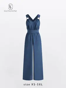 Elengatine Viral Denim Romper for Women | Sleeveless V Neck Loose Fit Jean Playsuit with Pockets | Lightweight & Breathable Denim, Flowy A-Line Silhouette | Effortless Chic & Casual Cool | Perfect for Spring Summer Outfits, Vacation, Brunch