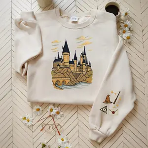 Embroidered Magic Castle Sweatshirt: Fantasy Book Lover Gift