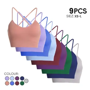 TCVC Woman's 9pcs soild criss cross backless sports bra ,breathable comfortable wireless sports bra,ladies sportswear for indoor outdoor, Suitable for Spring and Summer Wear