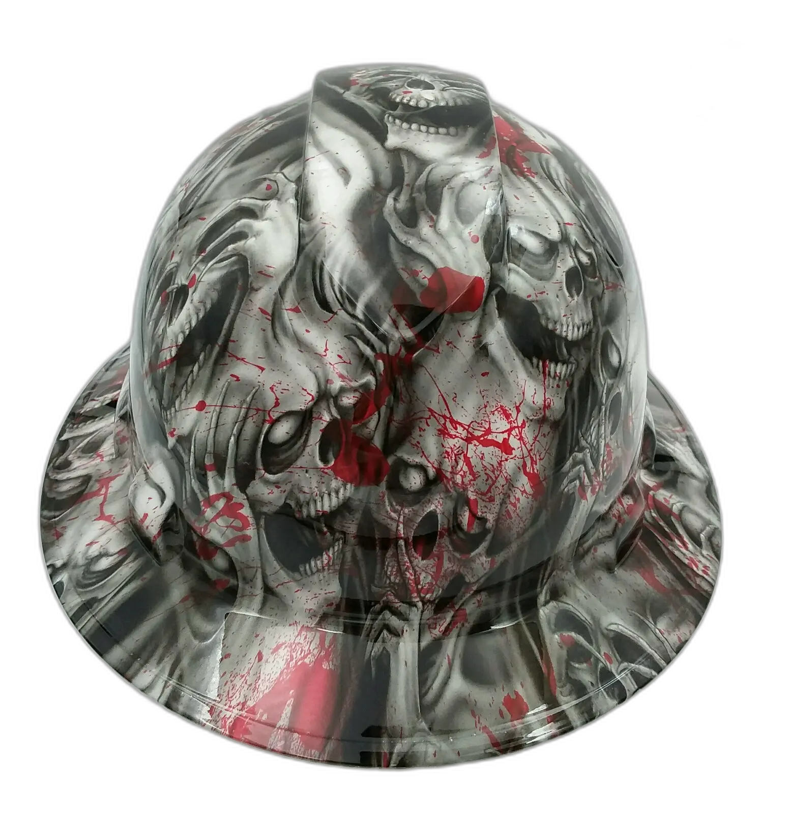 Blood Red Splatter Gray Skulls - Custom Hydro Dipped Full Brim Hard Hat