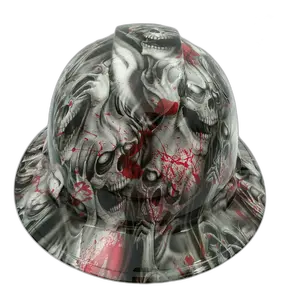 Blood Red Splatter Gray Skulls - Custom Hydro Dipped Full Brim Hard Hat