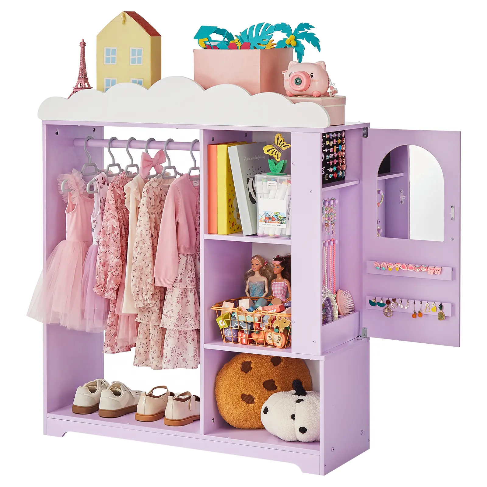 【Summerfinds】VEVOR Sturdy Kids Dress Up Storage Armoire - Children's Clothes Organizer with Jewelry Cabinet, Mirror, Shelves, Princess-Ready Look, Easy Setup for Bedroom, Girls (Purple)