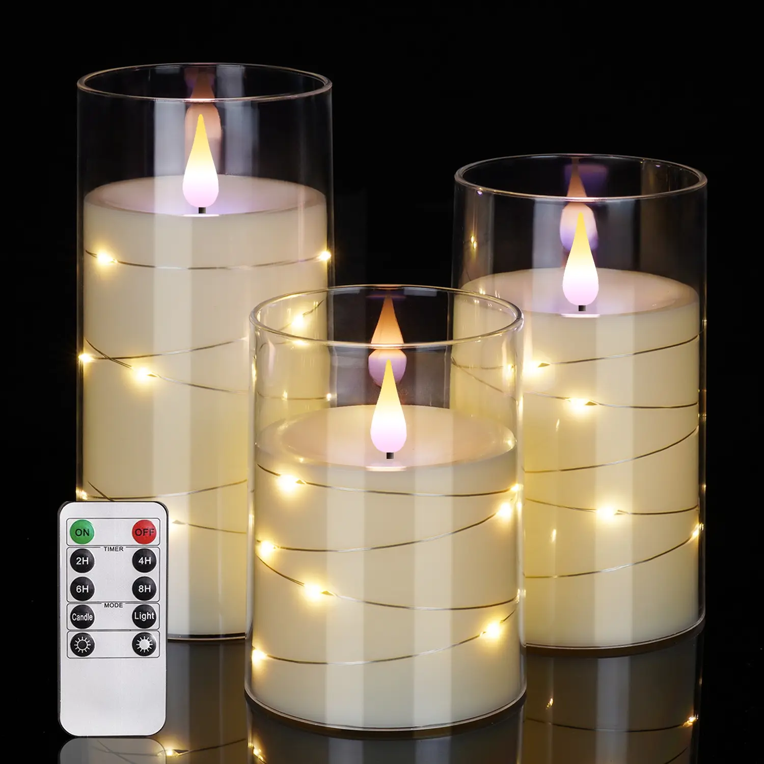 Flickering Flameless Candles with String Lights, Battery Operated Candles, Embedded String Lights LED Candles, Unbreakable Plexiglass Candle with Remote,Set of 3, Ambient Decoration Lamp Ambient Night Lamp Back to School Summer Sale Deals