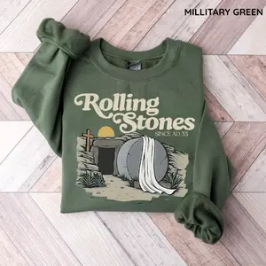 Rolling Stones Sweatshirt, Easter Clothes, Jesus Apparel, Catholic Sweatshirt, Gift For Christian Woman, Faith-Based Tee