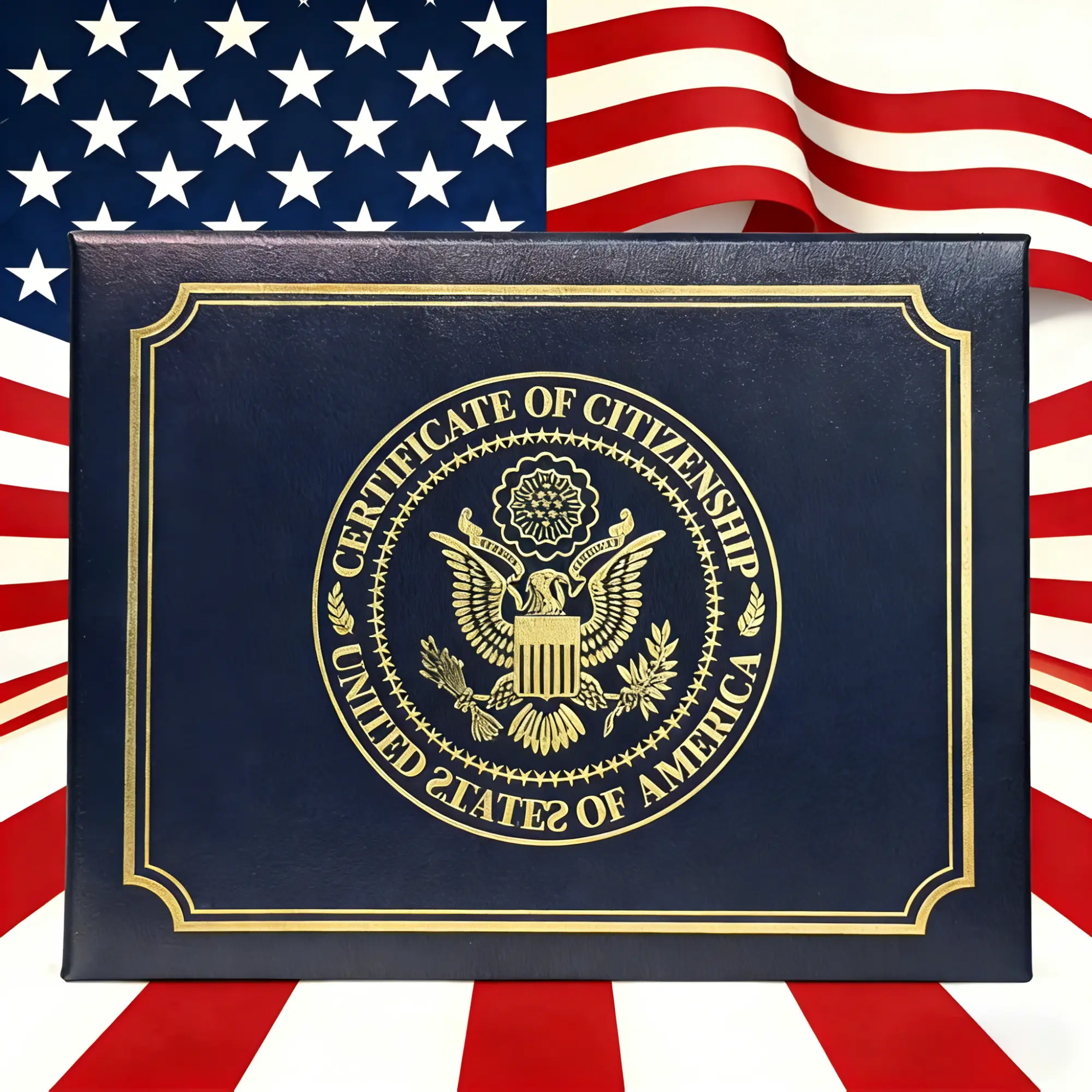 2pcs US Citizenship Certificate Holder Faux Leather Navy Blue Case with Gold Foil Seal & Clear Sleeves for 2017-2026 Documents
