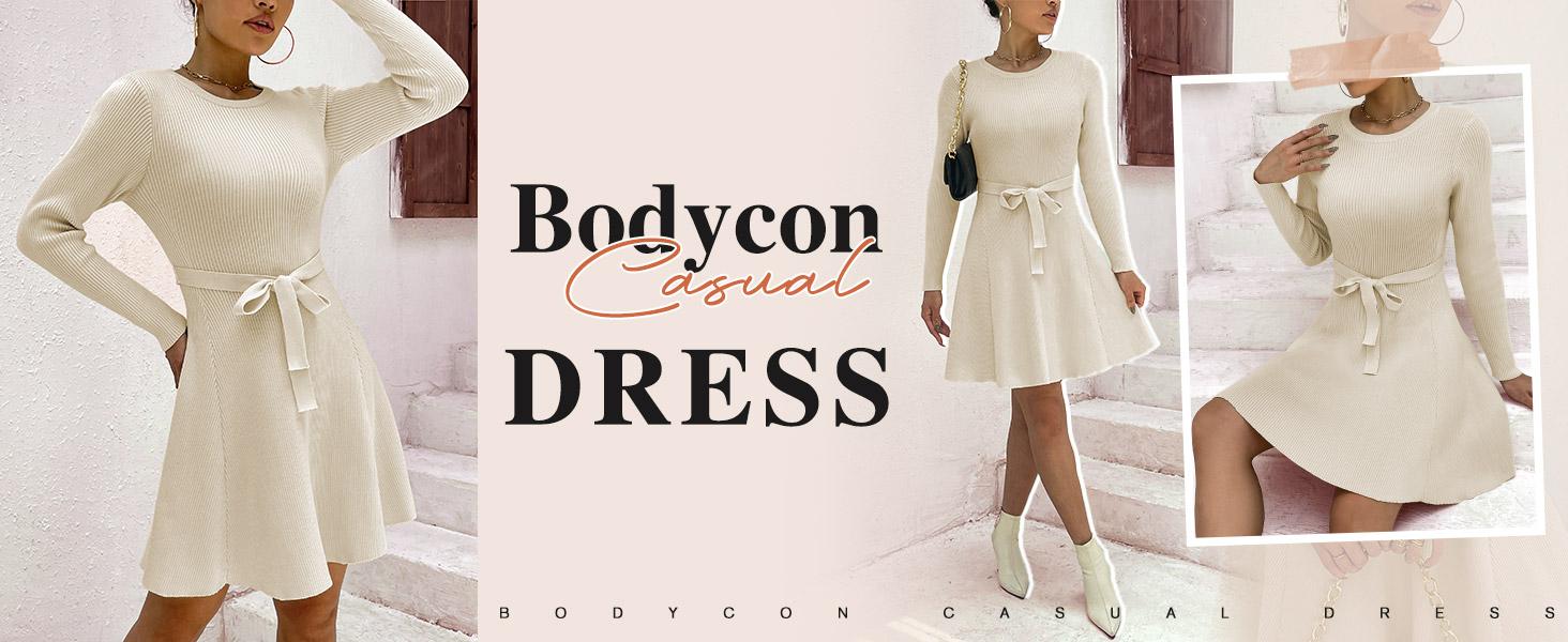 Women's Long Sleeve Dress Crewneck Pullover Sweaters A-Line Casual Swing Dress Bodycon Dress with Belt Thick Suitable for Fall and Winter Women's Long Sleeve Dress Crewneck Pullover Sweaters A-Line Casual Swing Dress Bodycon Dress with Belt Thick Suitable for Fall and Winter