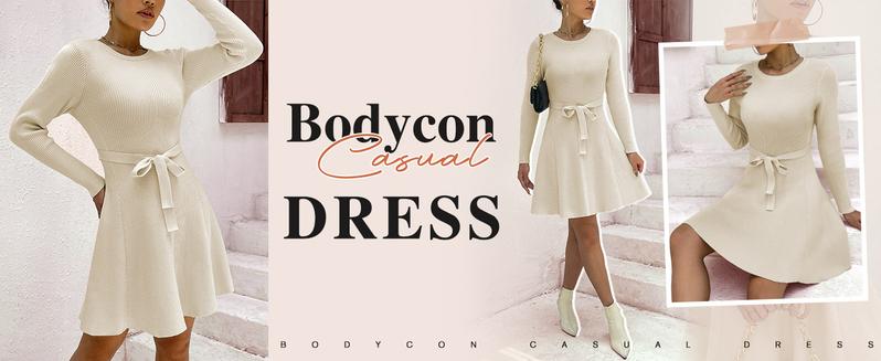 Women's Long Sleeve Dress Crewneck Pullover Sweaters A-Line Casual Swing Dress Bodycon Dress with Belt Thick Suitable for Fall and Winter Women's Long Sleeve Dress Crewneck Pullover Sweaters A-Line Casual Swing Dress Bodycon Dress with Belt Thick Suitable for Fall and Winter