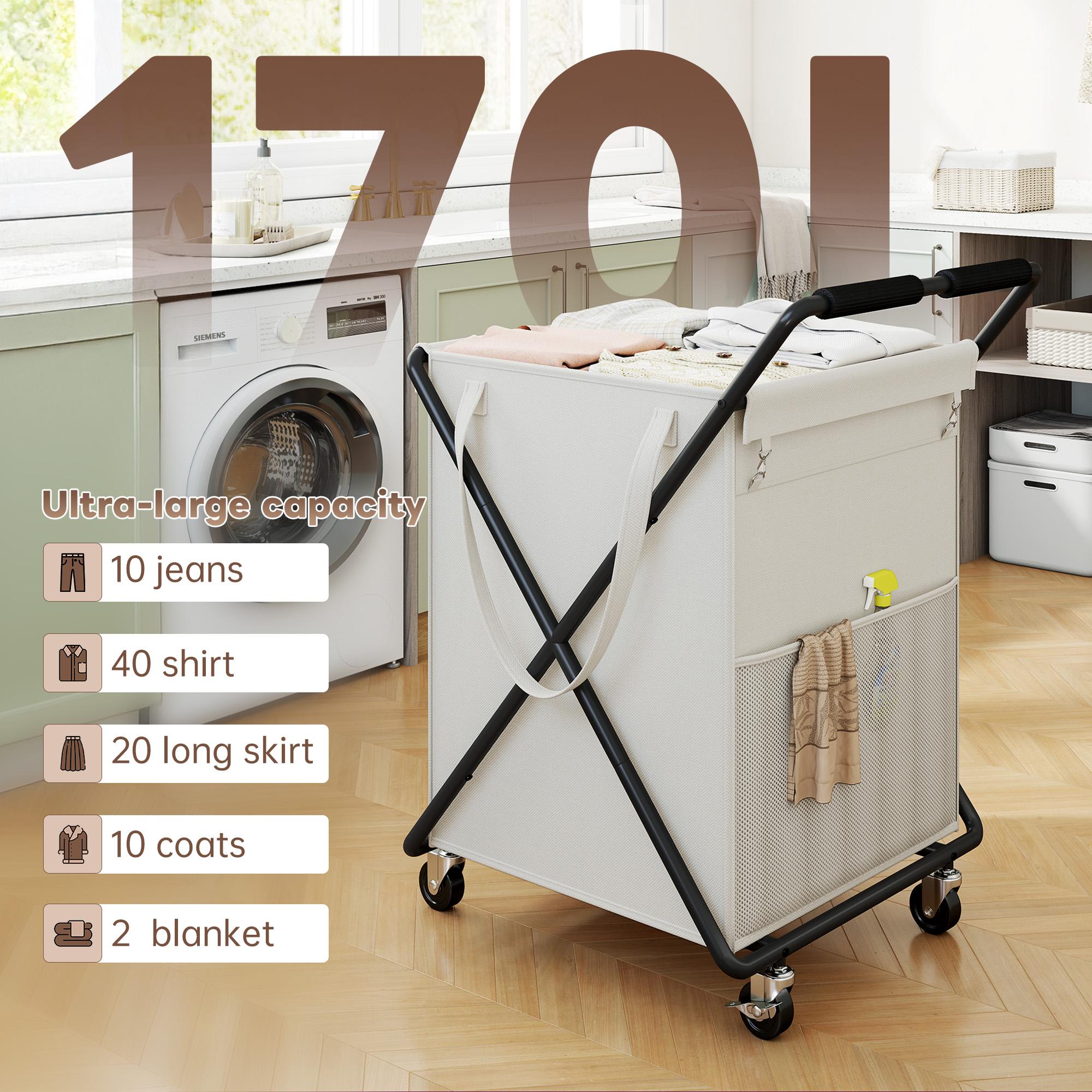 【Mom's SAVIOR】Raybee 170L/45 Gallons Rolling Laundry Basket With Wheels & Laundry Detergent Pocket,Extra Large Washable Laundry Hamper for Home & College Laundry room,Laundry Sorter