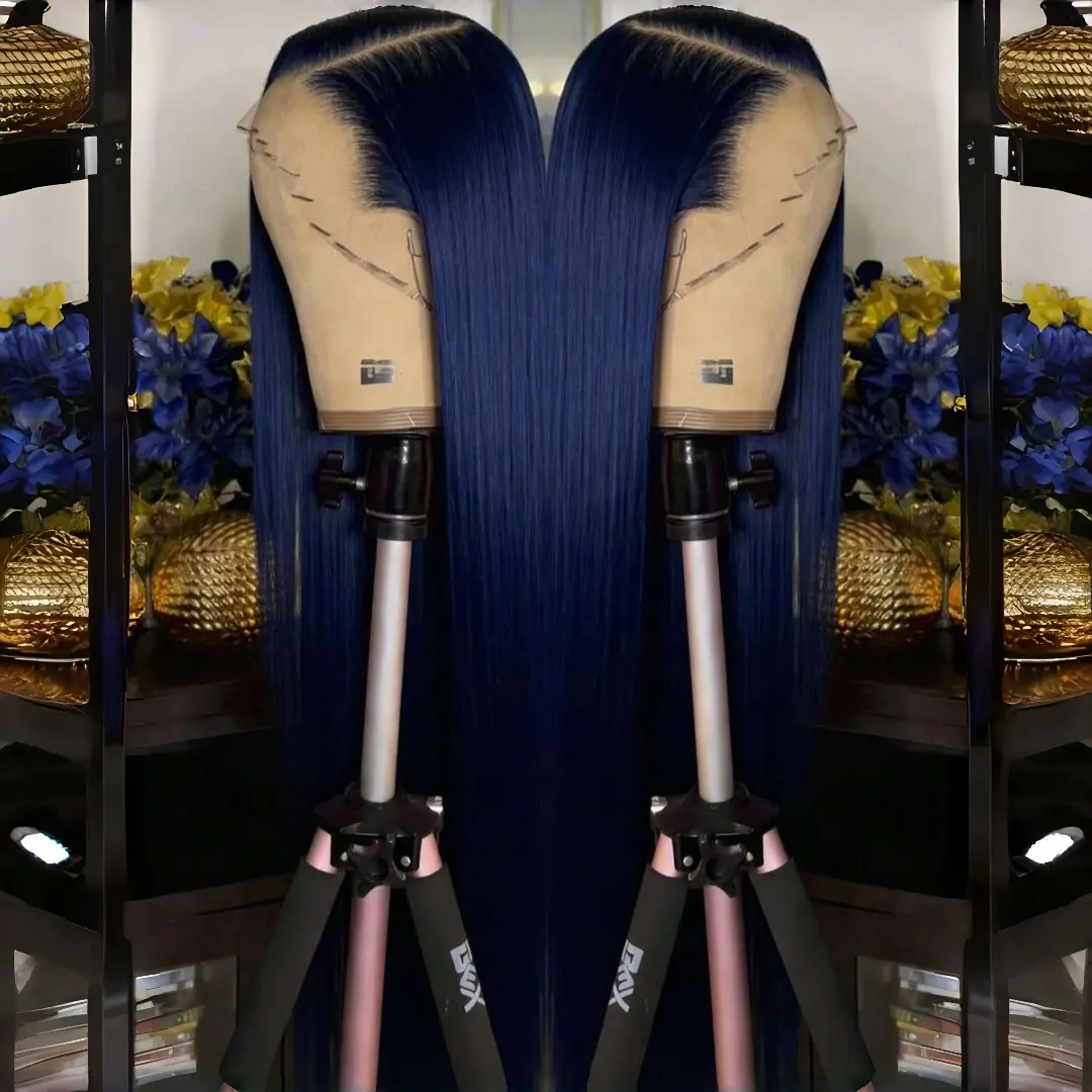Dark Blue Wig Long Straight Pre-plucked Hairline Heat Resistant Synthetic Glueless Wig For Women