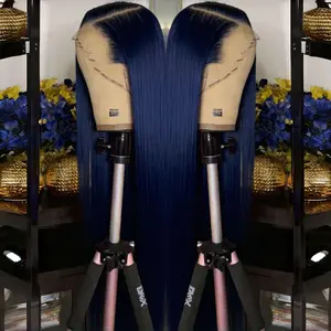Dark Blue Wig Long Straight Pre-plucked Hairline Heat Resistant Synthetic Glueless Wig For Women