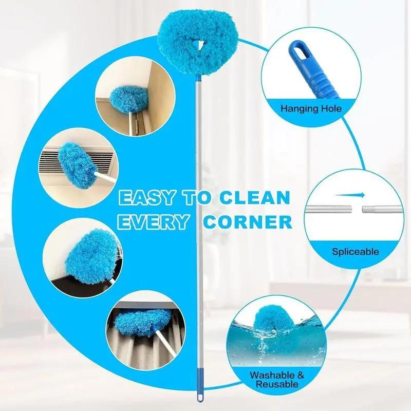 Extendable Microfiber Ceiling Fan Duster -LongHandle, Dust-Locking, Reusable & MachineWashable, Effortless Cleaning Brush for HighCeilings & Ceiling Fans, Ceiling Fan Cleaner Detachable Heads Movable