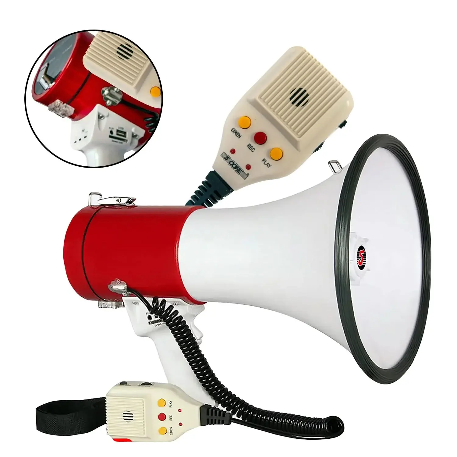 5Core Megaphone Bullhorn Speaker 50W Bull Horn Cheer Megafono 1200Ft Non Rechargeable Does not apply