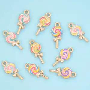 18K Gold Filled Enamel Lollipop Charms for DIY Jewelry Making Supply