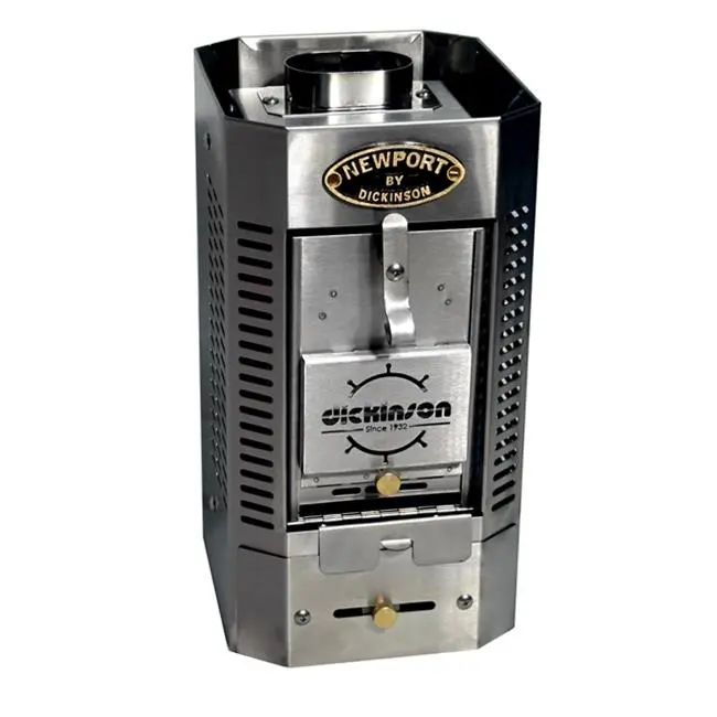 Dickinson Marine Newport Clean Non-Rust Stainless Steel Solid Fuel Heater - Charcoal Briquettes Compatible, 3000-8000 BTU, 7.75x9x14.75", Dutch Door Tile Design, for Power & Sailing Yachts (Model 00-NEWSF)