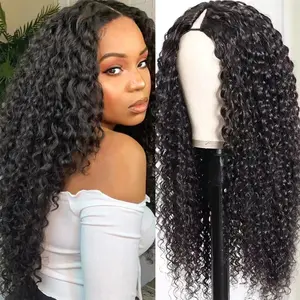 Bling Hair V Part Wigs Deep Wave With Drawstring Beginner Friendly No Leave Out Real Scalp Ready to Wear Glueless Wig 180% Density 100% Human Hair Curly Wigs For Women Natural Black