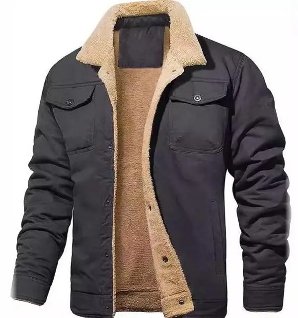 Seasonal Clearance Men's Winter Jacket Lined Sherpa Jacket Warm Trucker Coat Multi Pocket Classic Menswear Outdoor