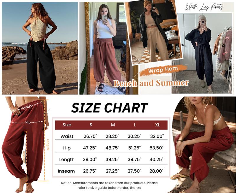 Kingapril Womens Baggy Wide Leg Pants Casual Elastic Waisted Palazzo Harem Pants with Pockets